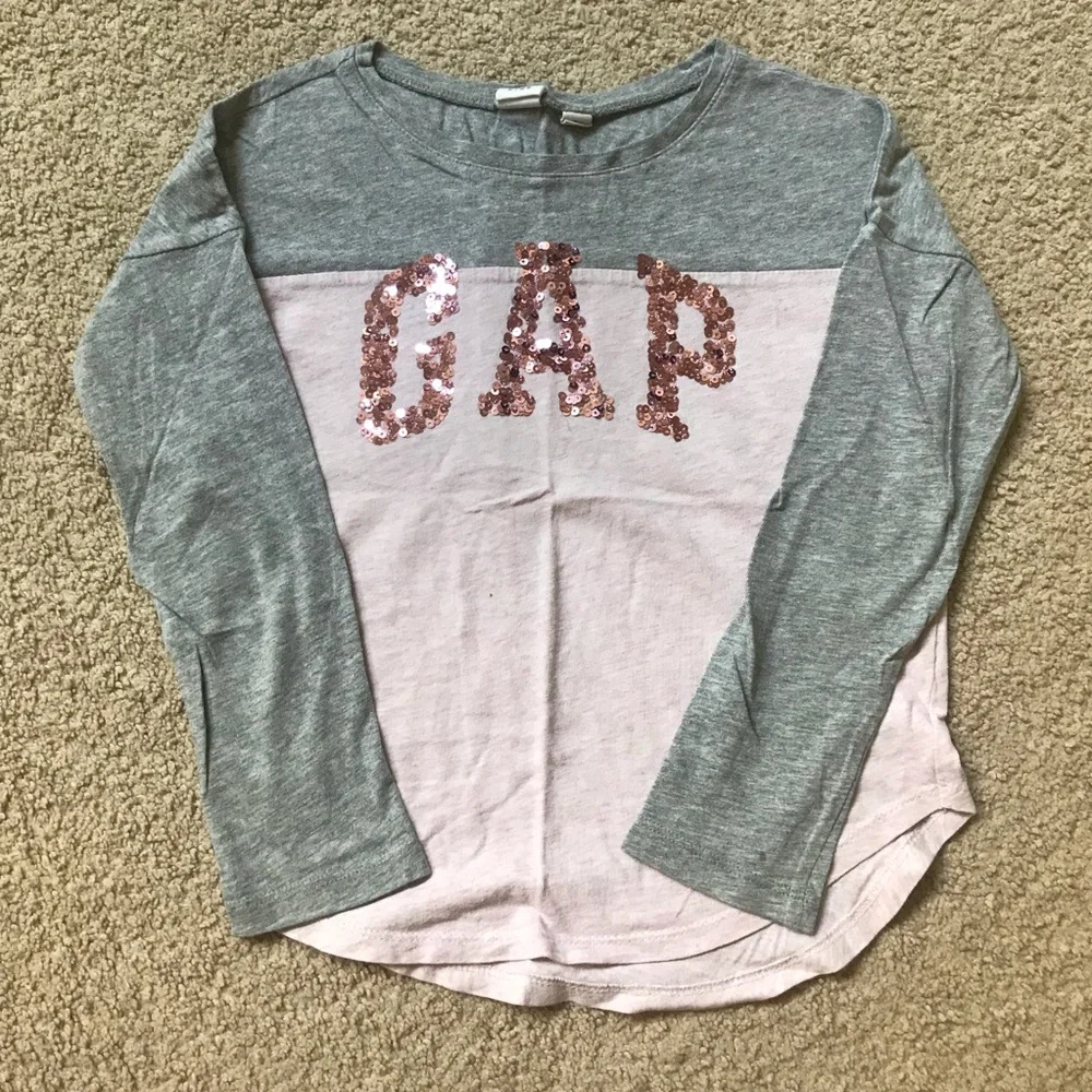 Gap Kids Gray and Pink Logo (Sequin) Long Sleeve